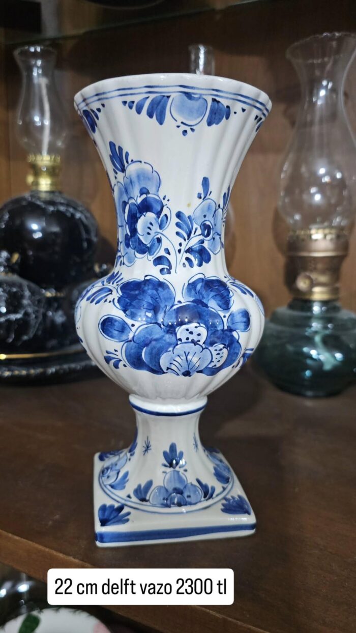 Delft Hollanda Blue Blanc 22 cm kupa form büyük vazo - Image 1