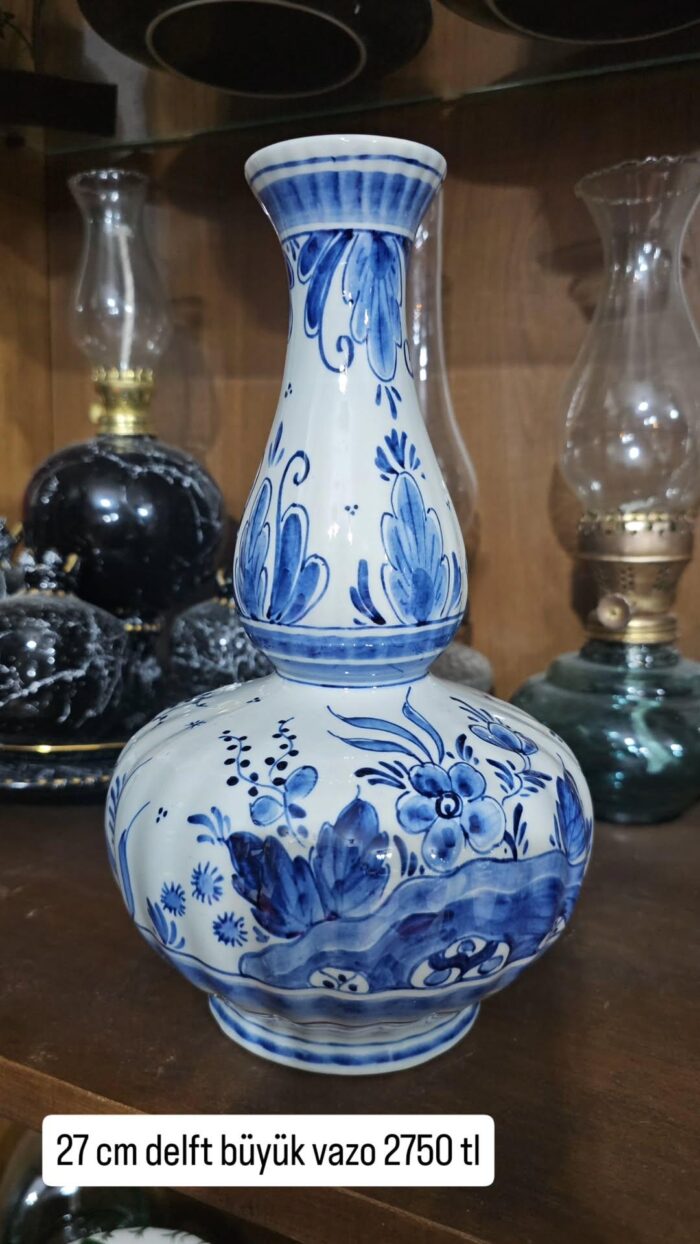 Delft Hollanda Blue Blanc 27 cm boru ağız vazo - Image 1