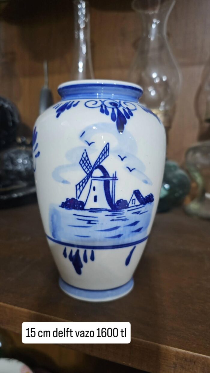 Delft Hollanda Blue Blanc 15 cm tombul değirmenli vazo - Image 1