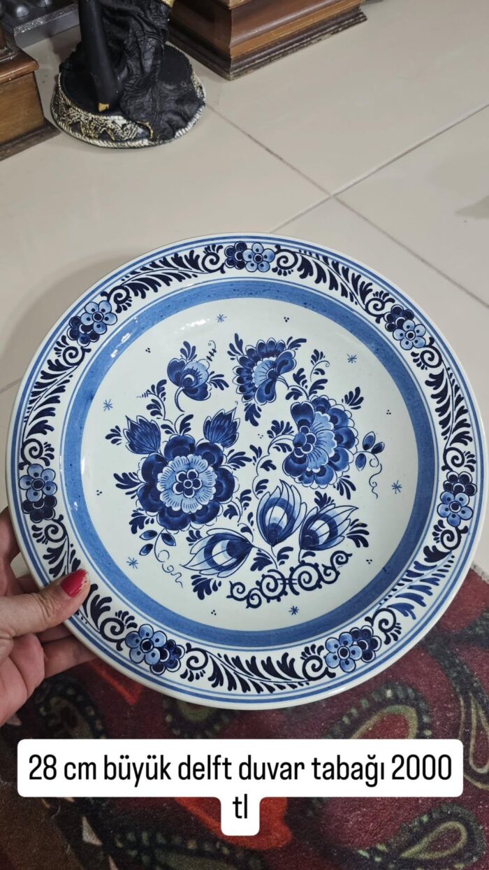 Delft Hollanda Blue Blanc 28 cm duvar tabağı büyük boy - Image 1