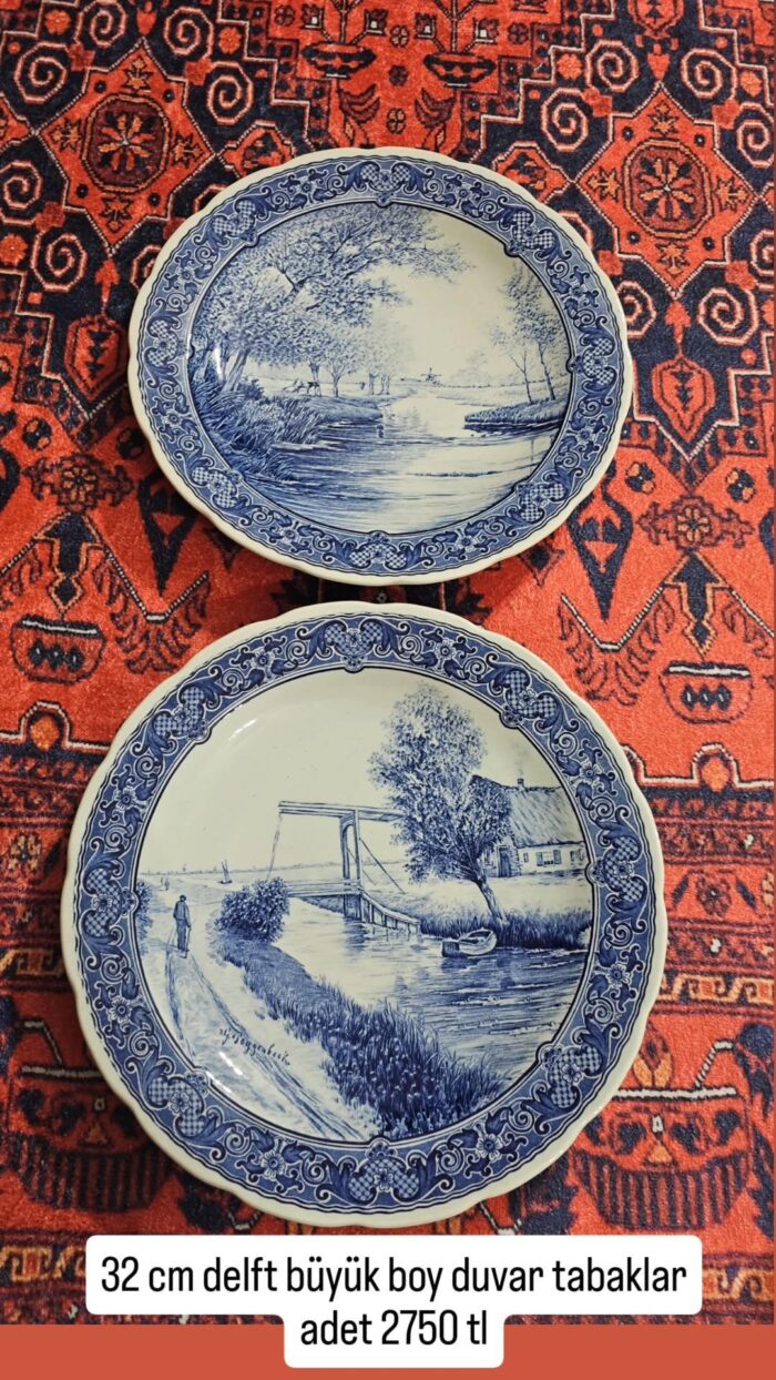Delft Hollanda Blue Blanc 32 cm büyük duvar tabağı - Image 1