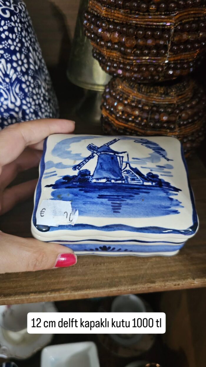 Delft Hollanda Blue Blanc 12 cm kapaklı bonbon - Image 1