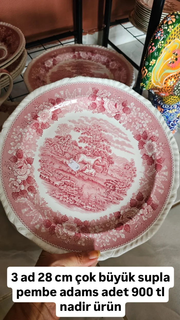 Adams İngiliz Pembe 28 cm büyük supla servis tabağı - Image 1