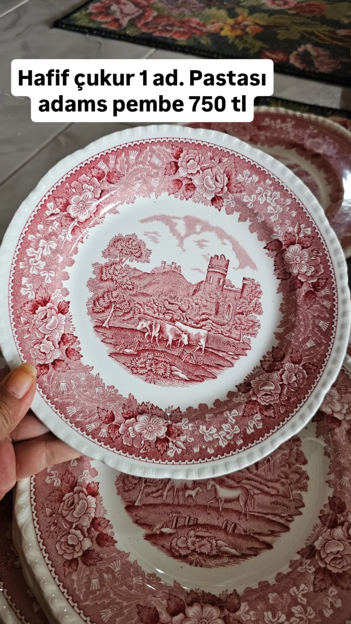 Adams İngiliz Pembe 20 cm hafif çukur pasta tabağı - Image 1