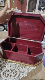 Gül Ağacı Bordo Antika El Boyama Bölmeli Büyük takı Kutusu - Image 2