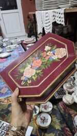 Gül Ağacı Bordo Antika El Boyama Bölmeli Büyük takı Kutusu