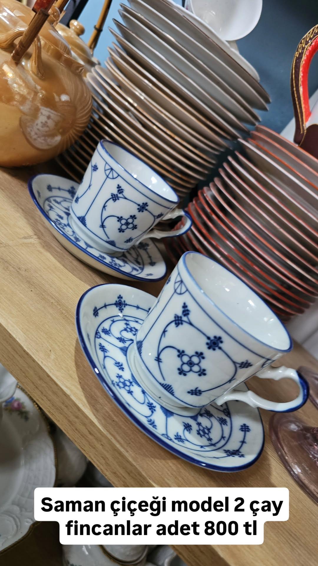IMG_20251124_124317_630 Saman Çiçeği Alman Mavi Şeritli Duble Kahve Fincanları - Image 1